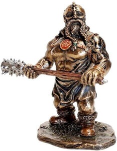 Sjov bronzefigur af Viking med et knusende kølle